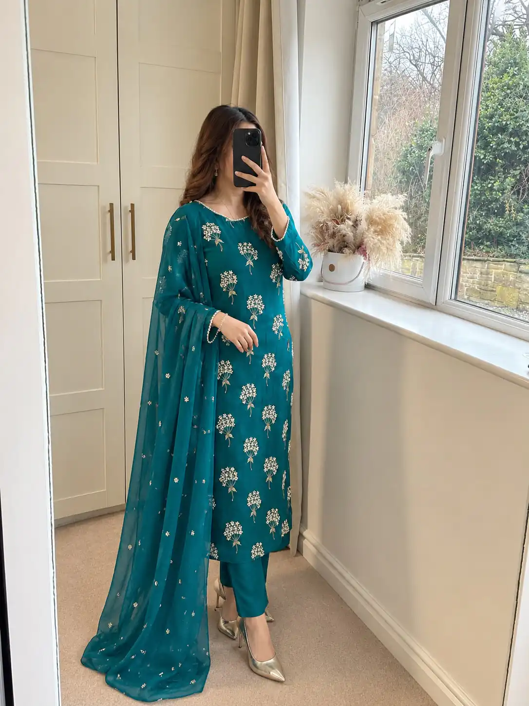 Aglow Blue Chinon Sequence Work Salwar Suit