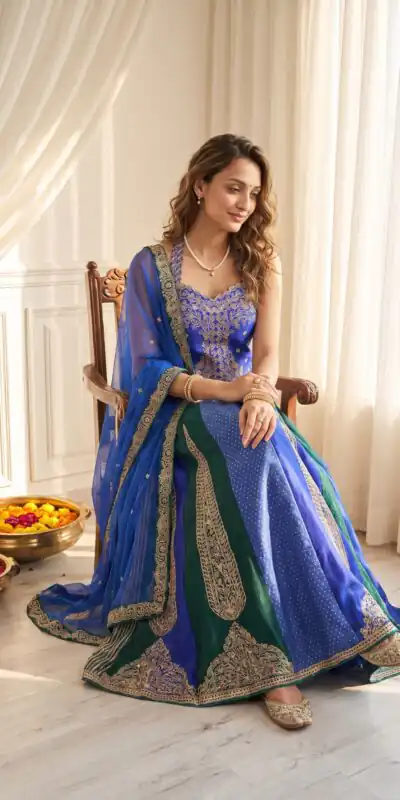 Aglow Blue Chinon Silk Multi Thread Work Lehenga Choli