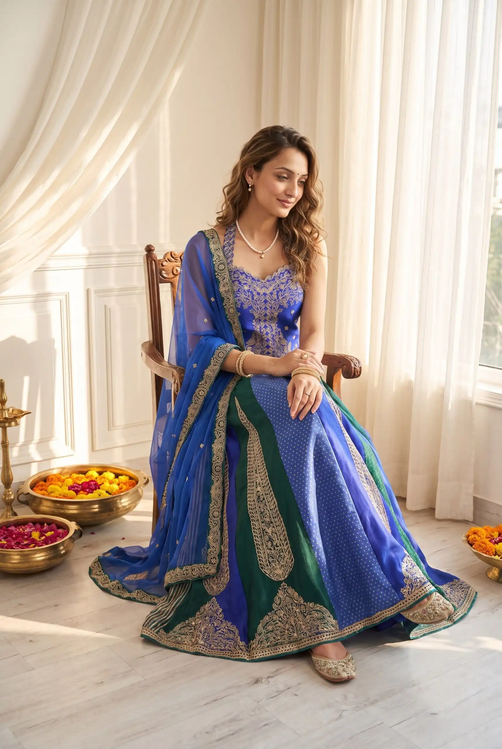 Aglow Blue Chinon Silk Multi Thread Work Lehenga Choli
