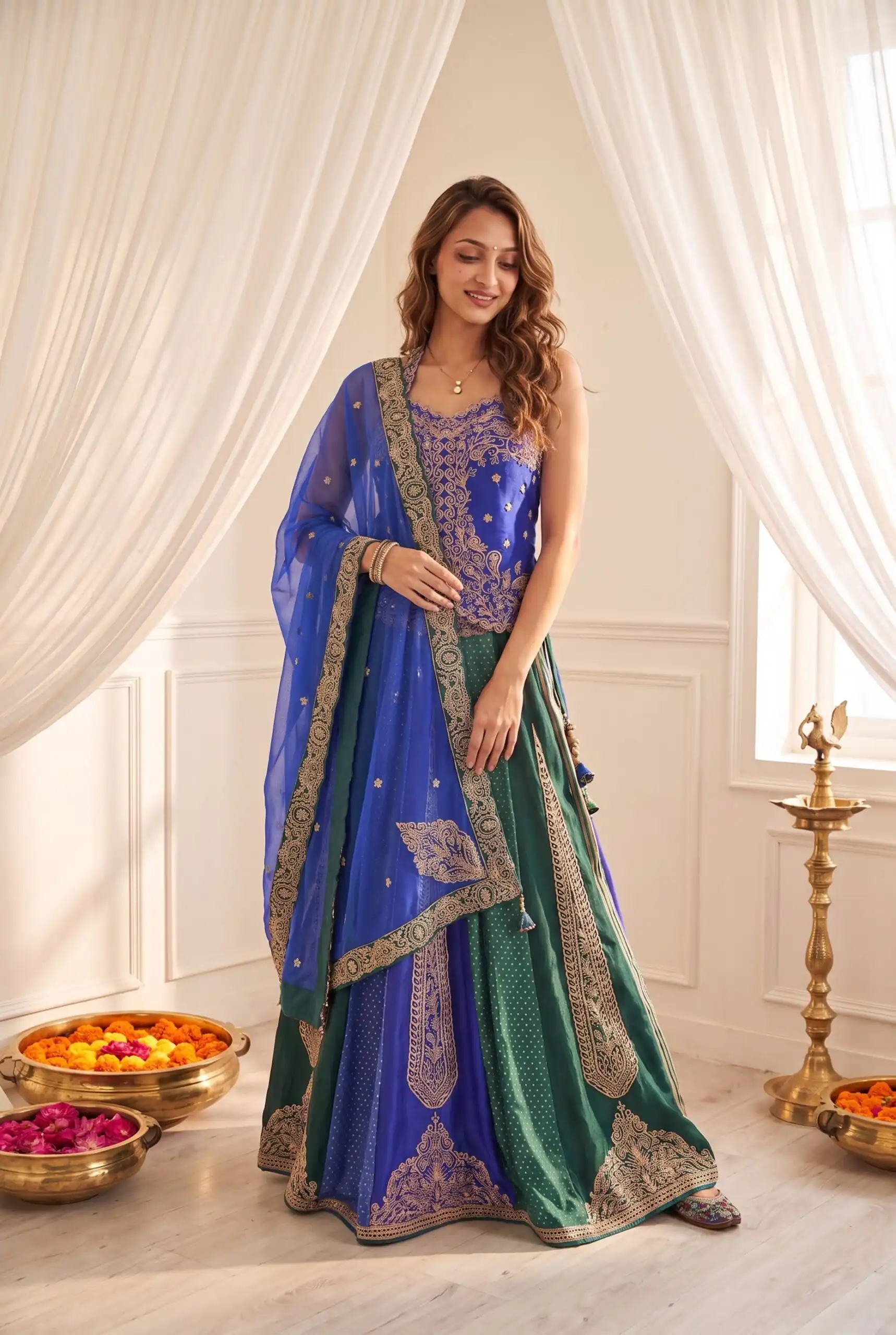 Aglow Blue Chinon Silk Multi Thread Work Lehenga Choli