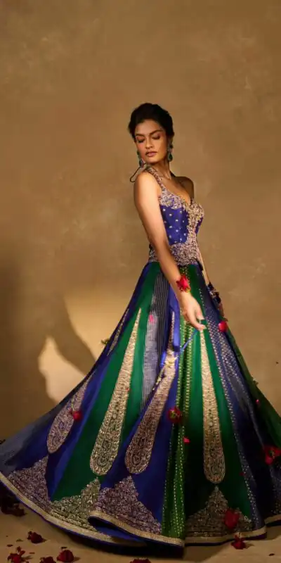 Aglow Blue Chinon Silk Multi Thread Work Lehenga Choli