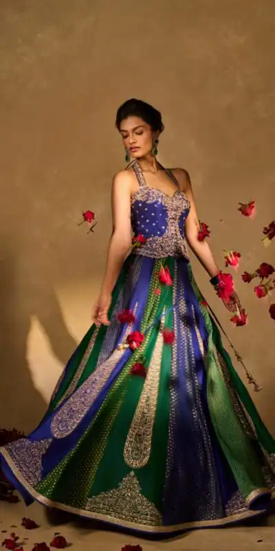 Aglow Blue Chinon Silk Multi Thread Work Lehenga Choli