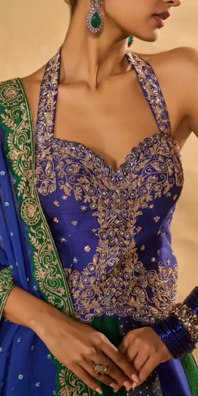 Aglow Blue Chinon Silk Multi Thread Work Lehenga Choli
