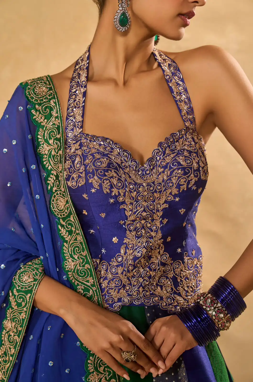 Aglow Blue Chinon Silk Multi Thread Work Lehenga Choli