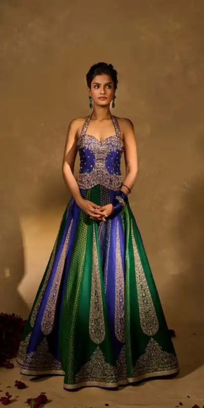 Aglow Blue Chinon Silk Multi Thread Work Lehenga Choli