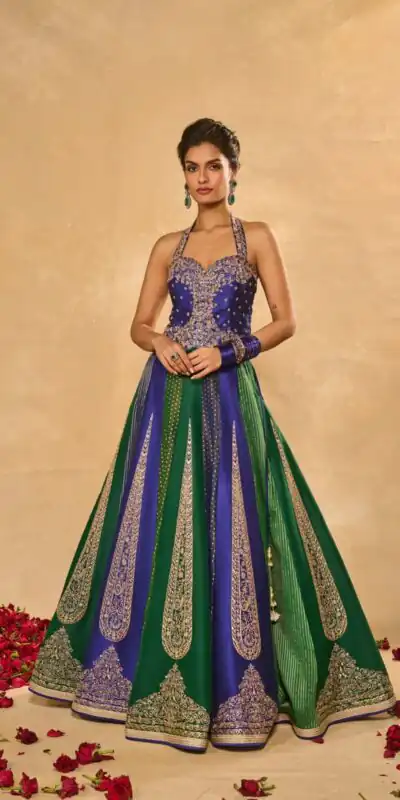 Aglow Blue Chinon Silk Multi Thread Work Lehenga Choli