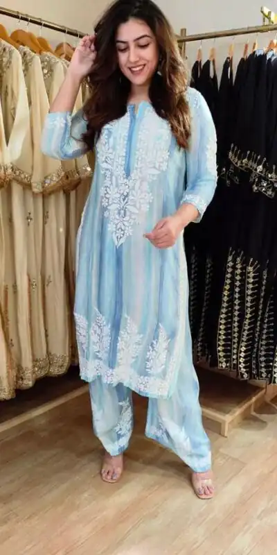 Aglow Blue Rayon Embroidery Work Salwar Suit
