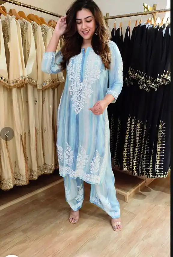 Aglow Blue Rayon Embroidery Work Salwar Suit