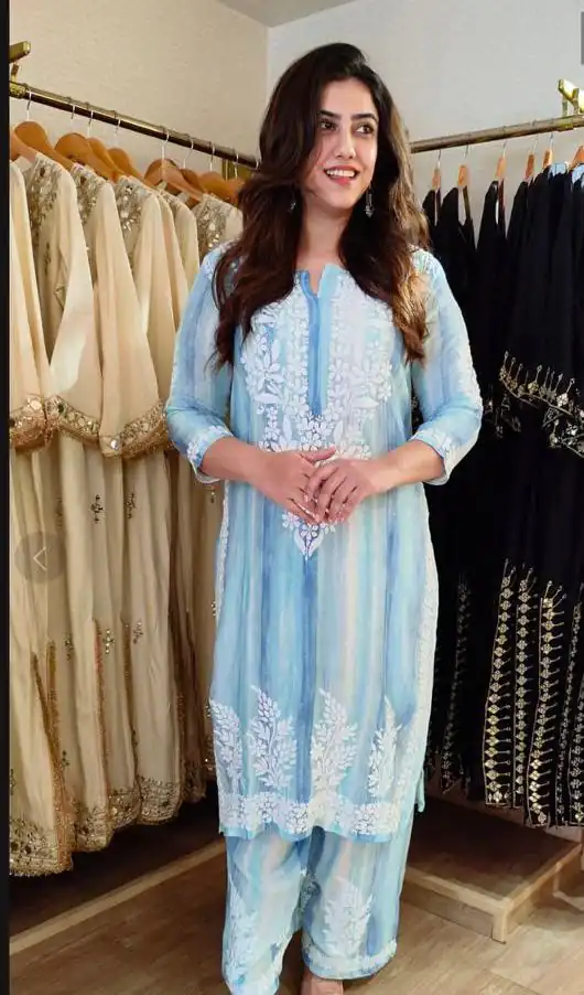 Aglow Blue Rayon Embroidery Work Salwar Suit