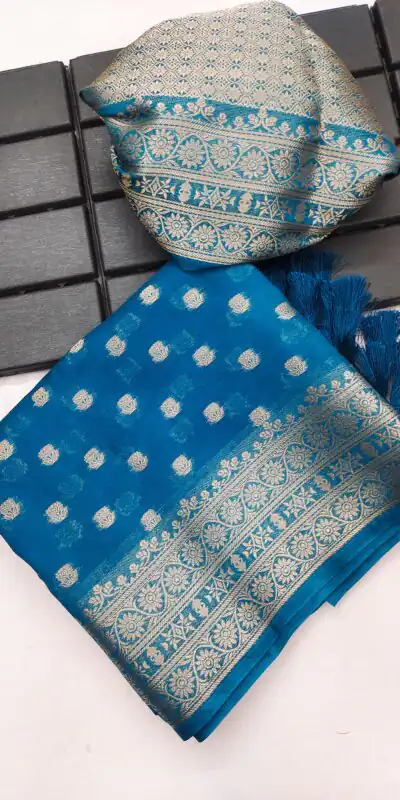 Aglow Blue Viscose Dolla Silk Meenakari Zari Work Saree
