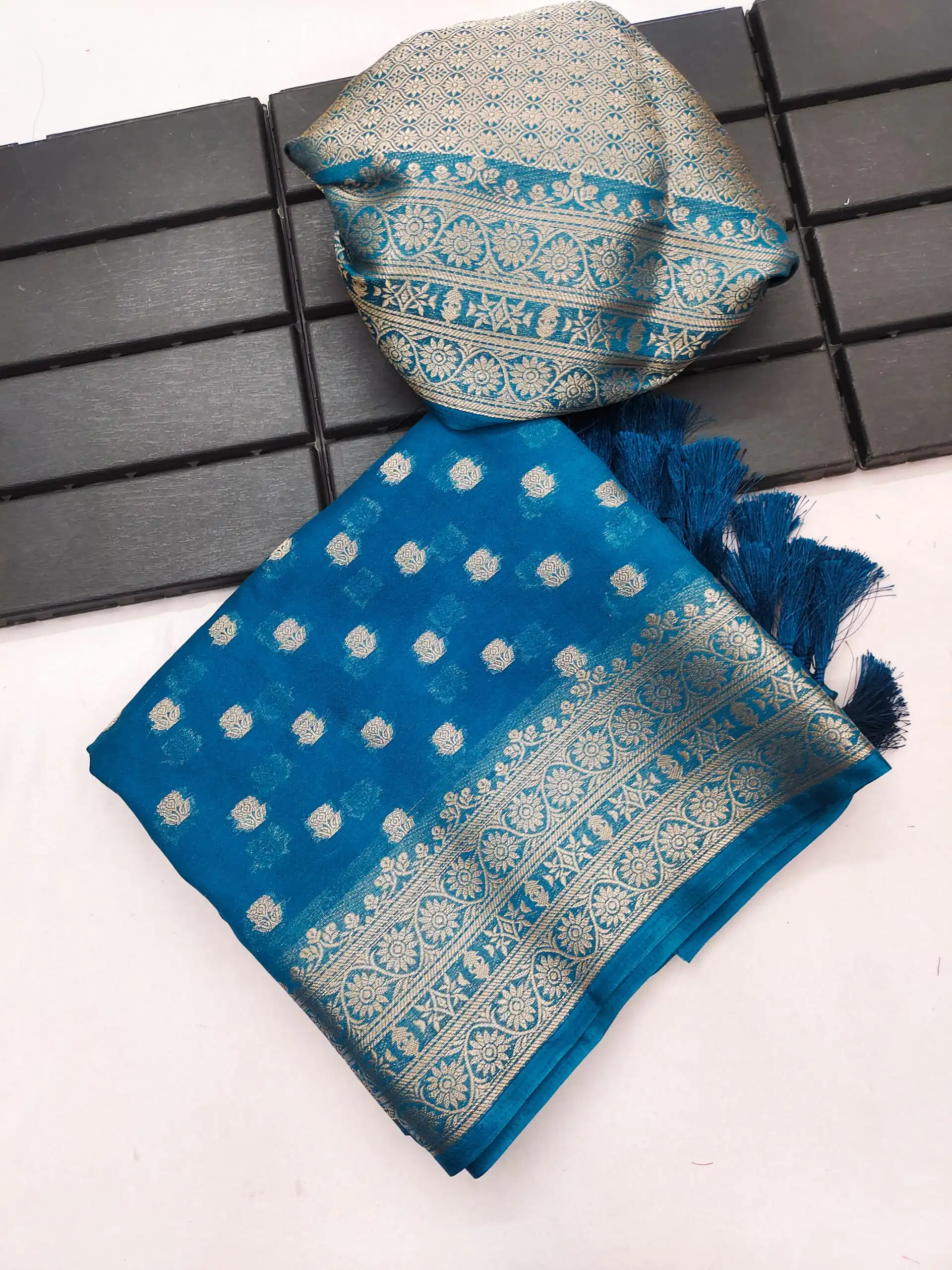 Aglow Blue Viscose Dolla Silk Meenakari Zari Work Saree