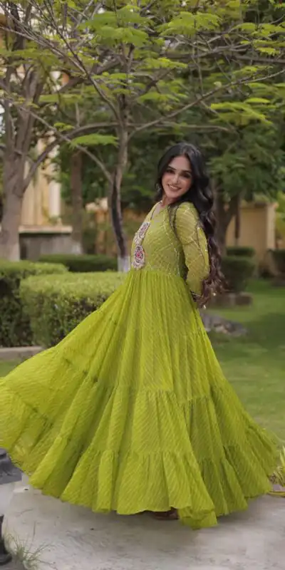 Aglow Green Faux Georgette Patch Work Gown