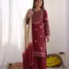 Aglow Maroon Rayon Cotton Embroidery Work Salwar Suit