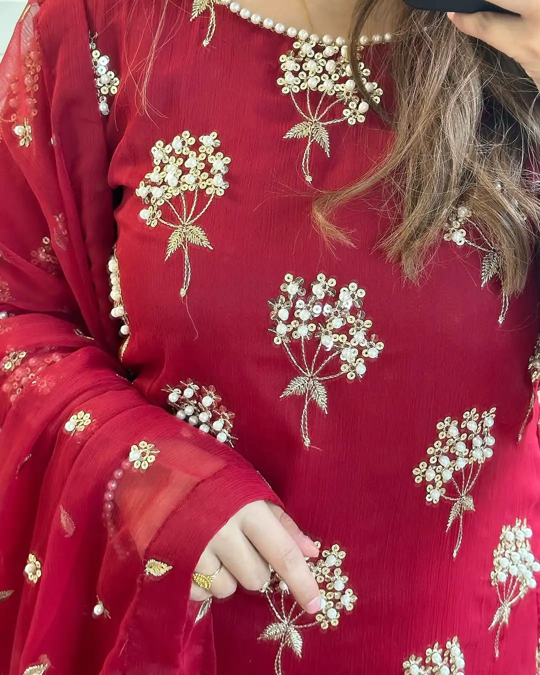 Aglow Pink Chinon Sequence Work Salwar Suit