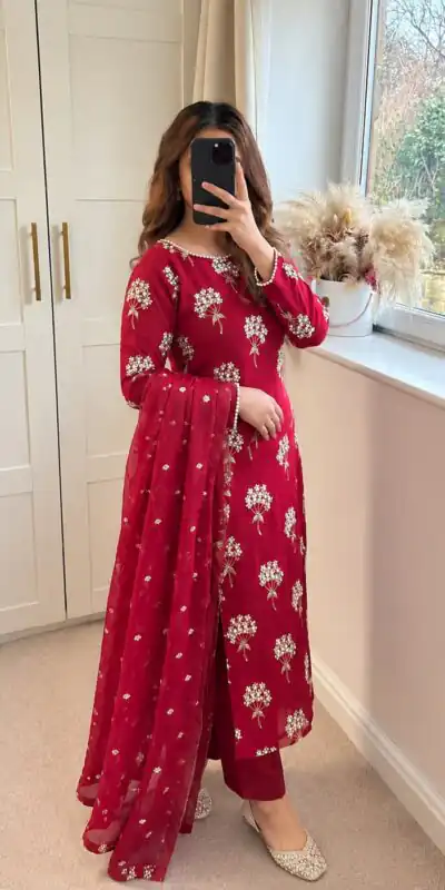 Aglow Pink Chinon Sequence Work Salwar Suit