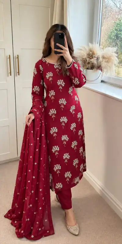 Aglow Pink Chinon Sequence Work Salwar Suit