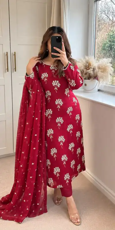 Aglow Pink Chinon Sequence Work Salwar Suit
