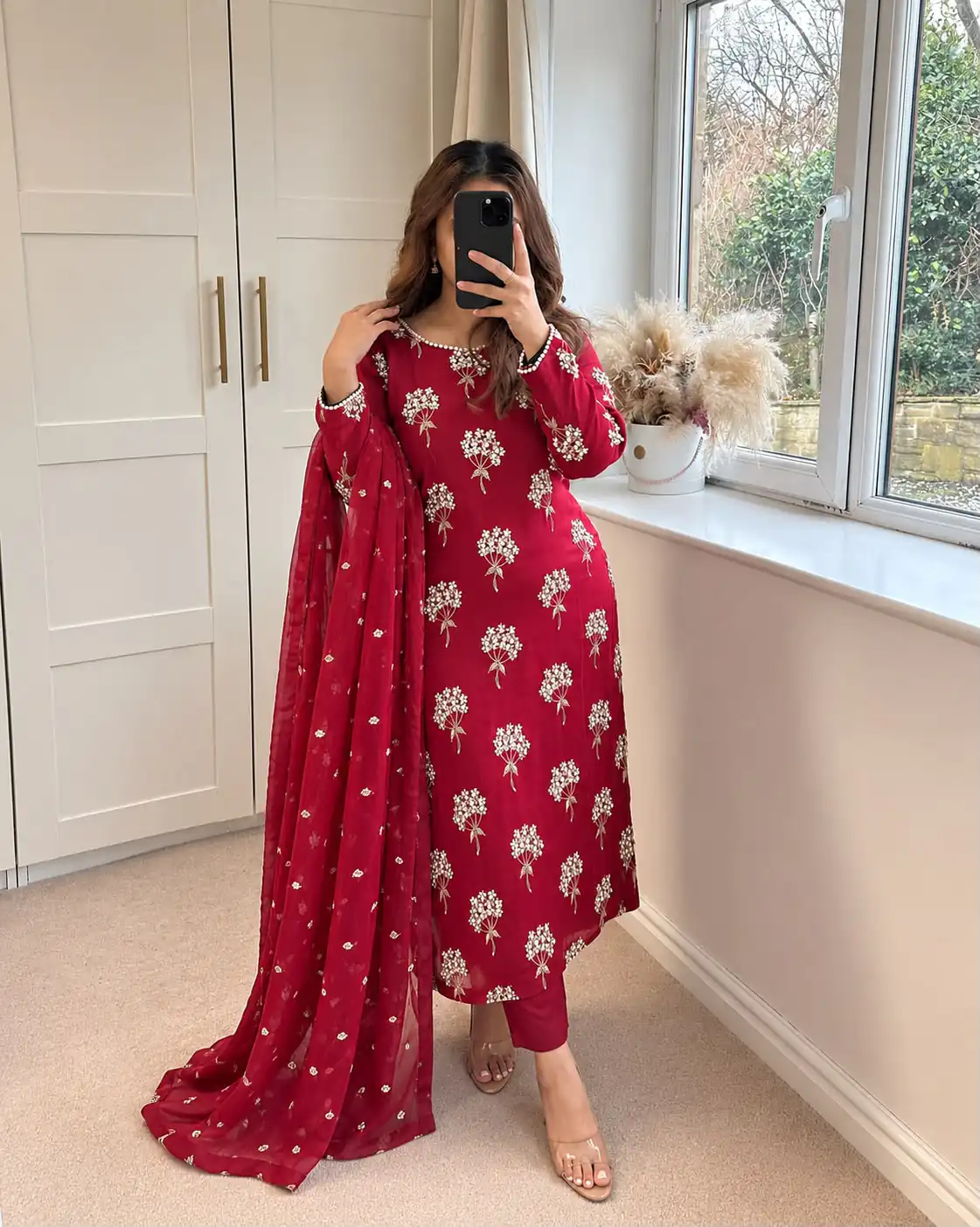 Aglow Pink Chinon Sequence Work Salwar Suit