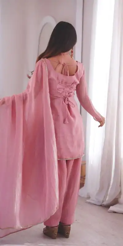 Aglow Pink Crunchy Silk Lace Border Work Salwar Suit