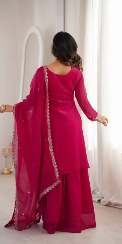 Aglow Pink Crunchy Silk Sequence Work Salwar Suit