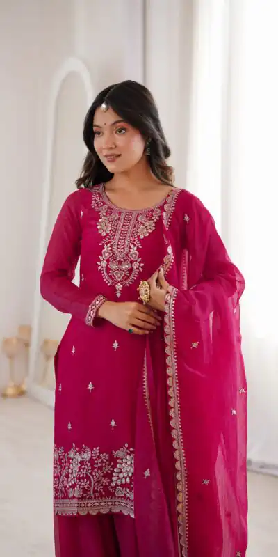 Aglow Pink Crunchy Silk Sequence Work Salwar Suit