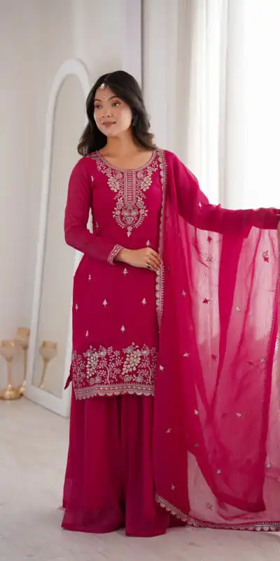 Aglow Pink Crunchy Silk Sequence Work Salwar Suit