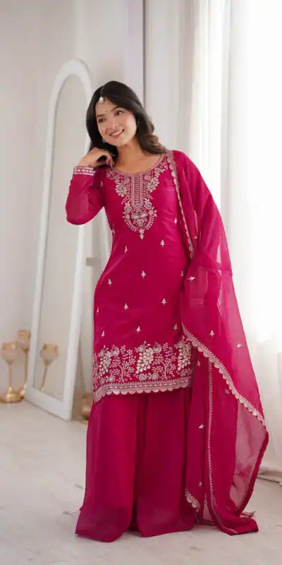 Aglow Pink Crunchy Silk Sequence Work Salwar Suit