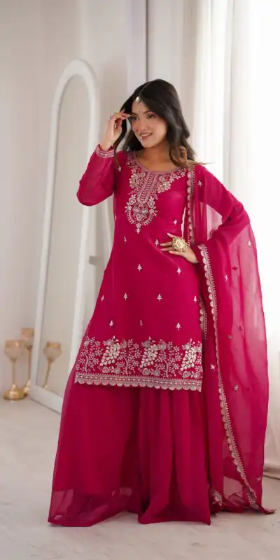 Aglow Pink Crunchy Silk Sequence Work Salwar Suit