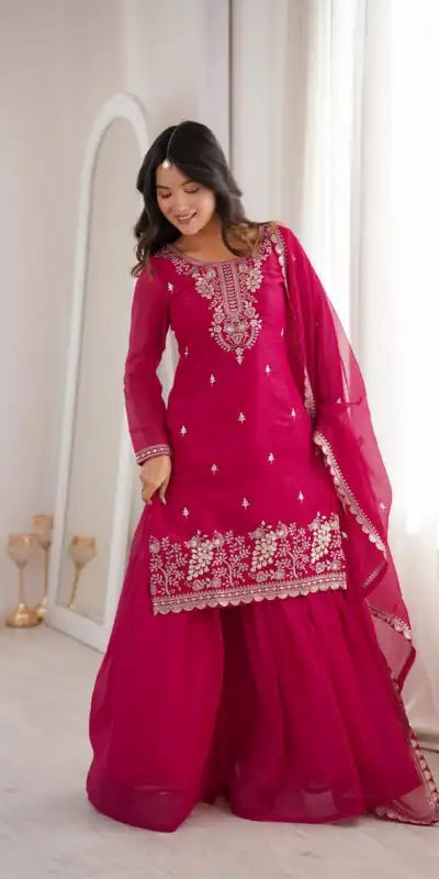 Aglow Pink Crunchy Silk Sequence Work Salwar Suit