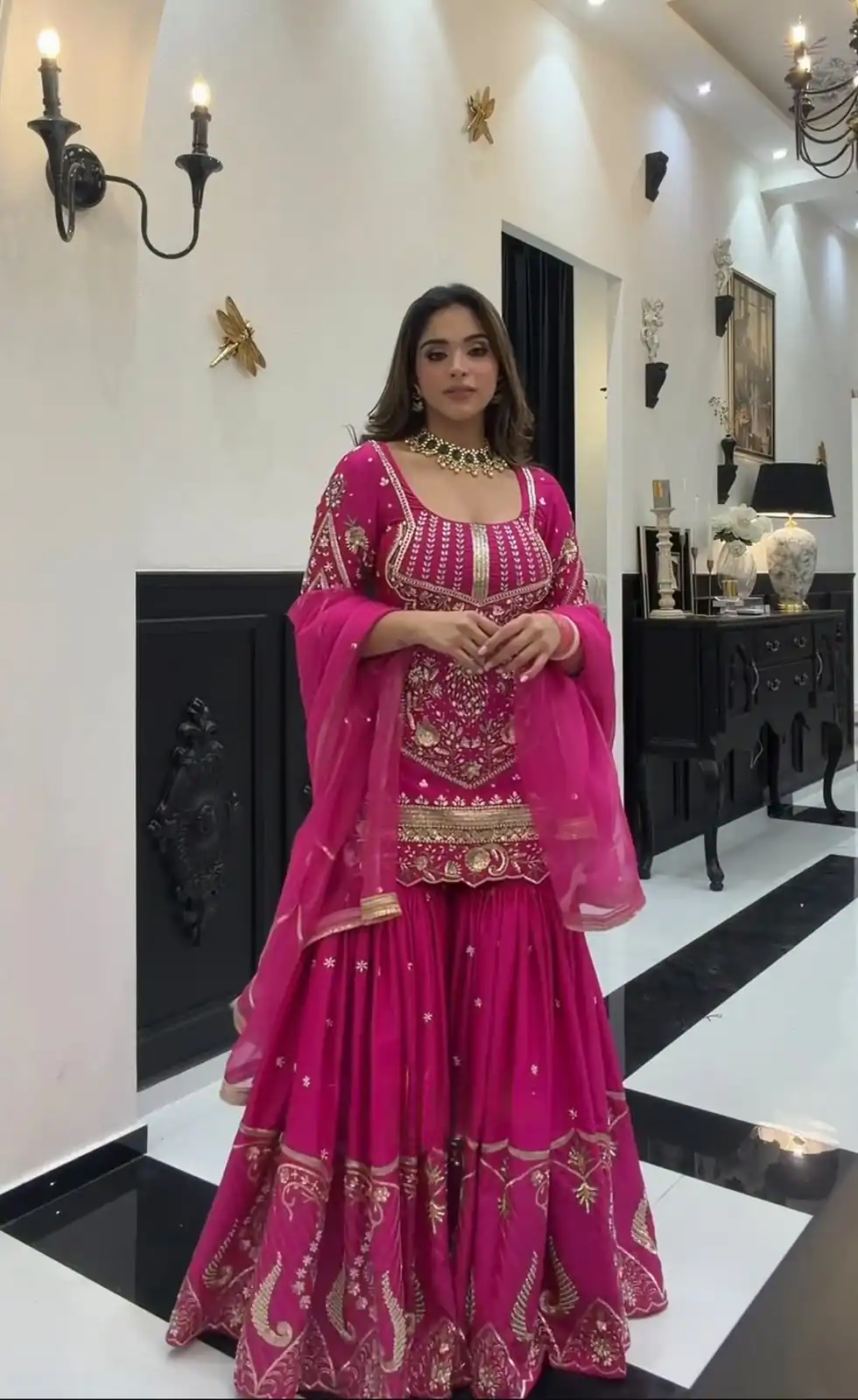 Aglow Pink Sindoor Silk Sequins Work Salwar Suit