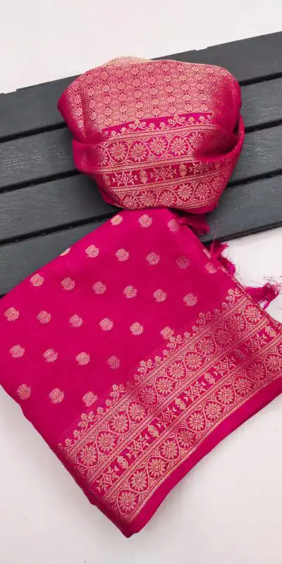 Aglow Pink Viscose Dolla Silk Meenakari Zari Work Saree