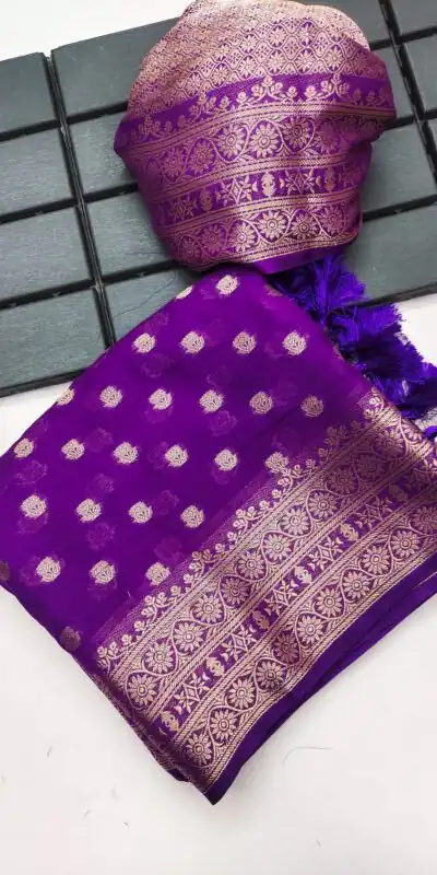 Aglow Purple Viscose Dolla Silk Meenakari Zari Work Saree