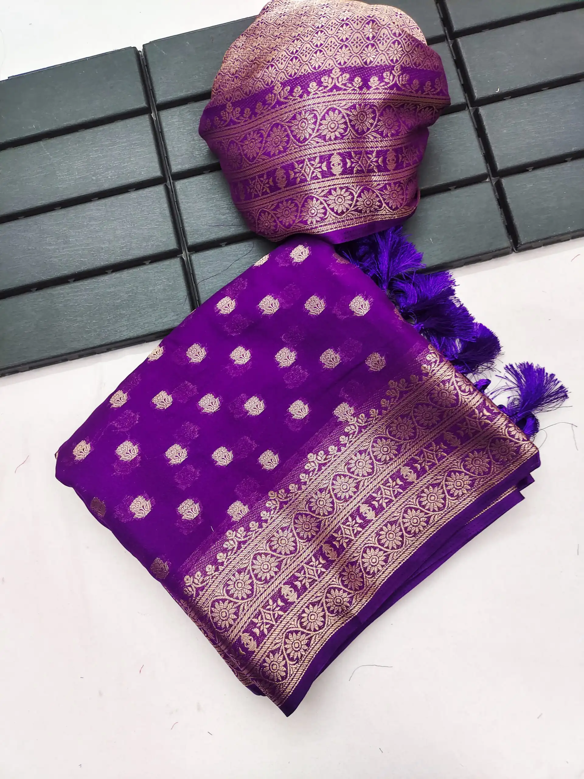Aglow Purple Viscose Dolla Silk Meenakari Zari Work Saree