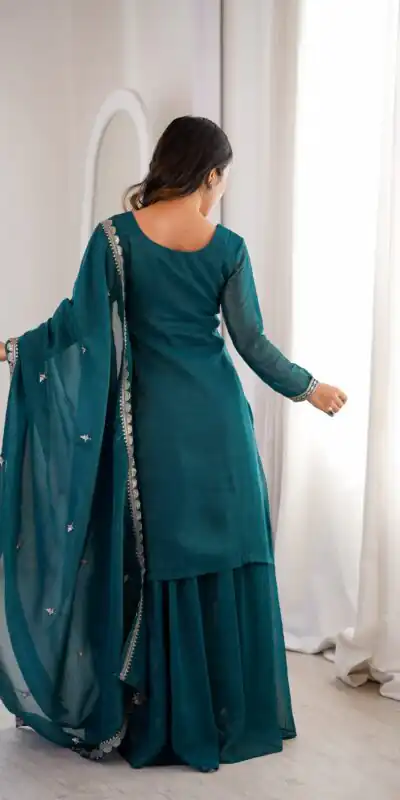 Aglow Teal Crunchy Silk Sequence Work Salwar Suit