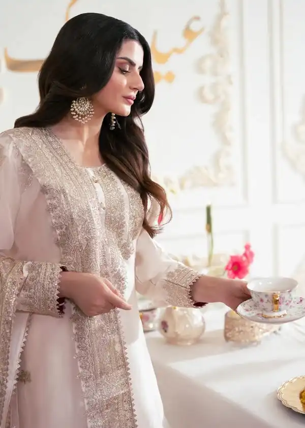 Aglow White French Crep Silk Mirror Work Salwar Suit