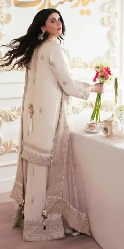 Aglow White French Crep Silk Mirror Work Salwar Suit