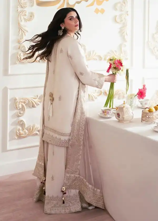 Aglow White French Crep Silk Mirror Work Salwar Suit