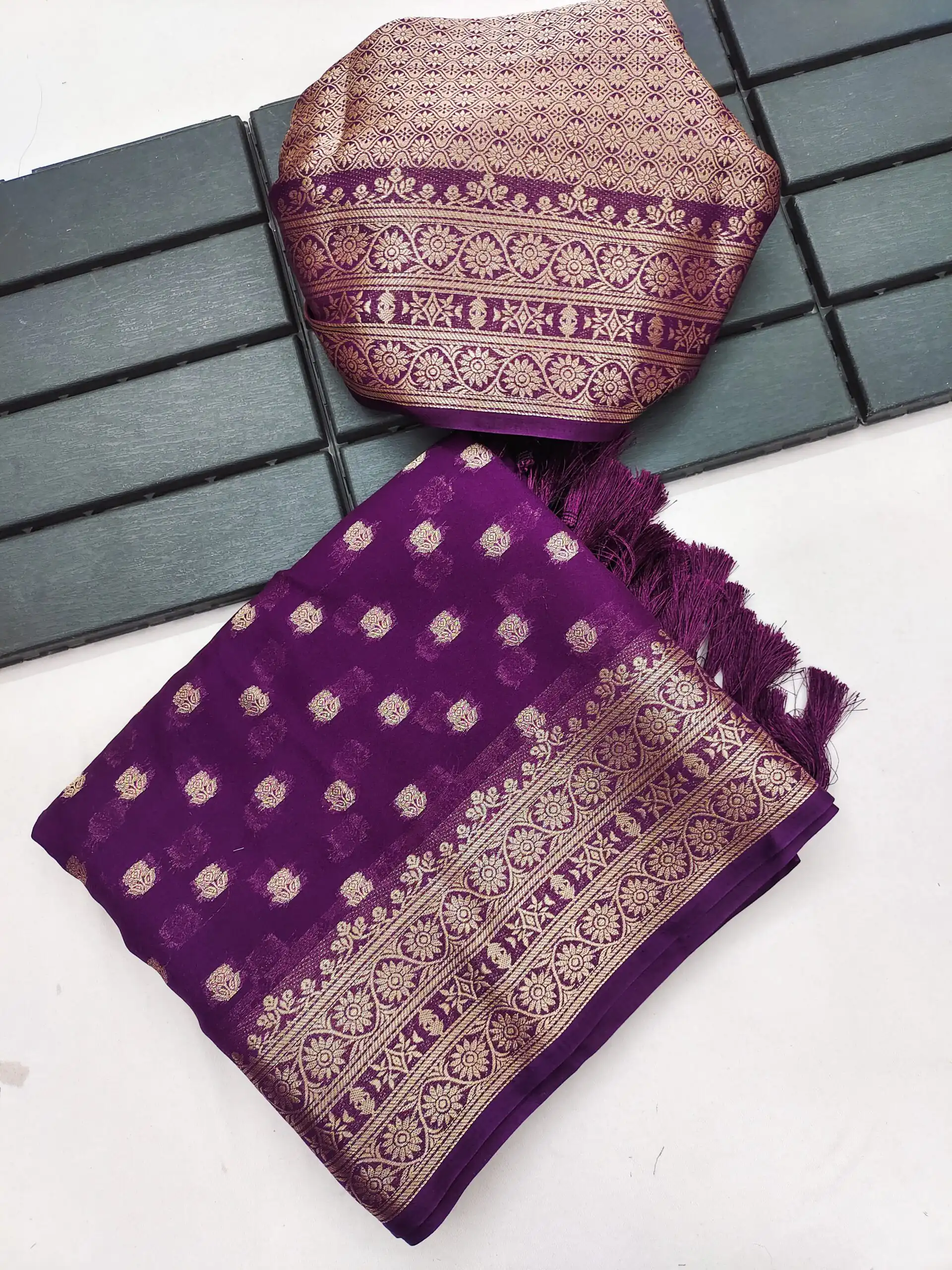 Aglow Wine Viscose Dolla Silk Meenakari Zari Work Saree