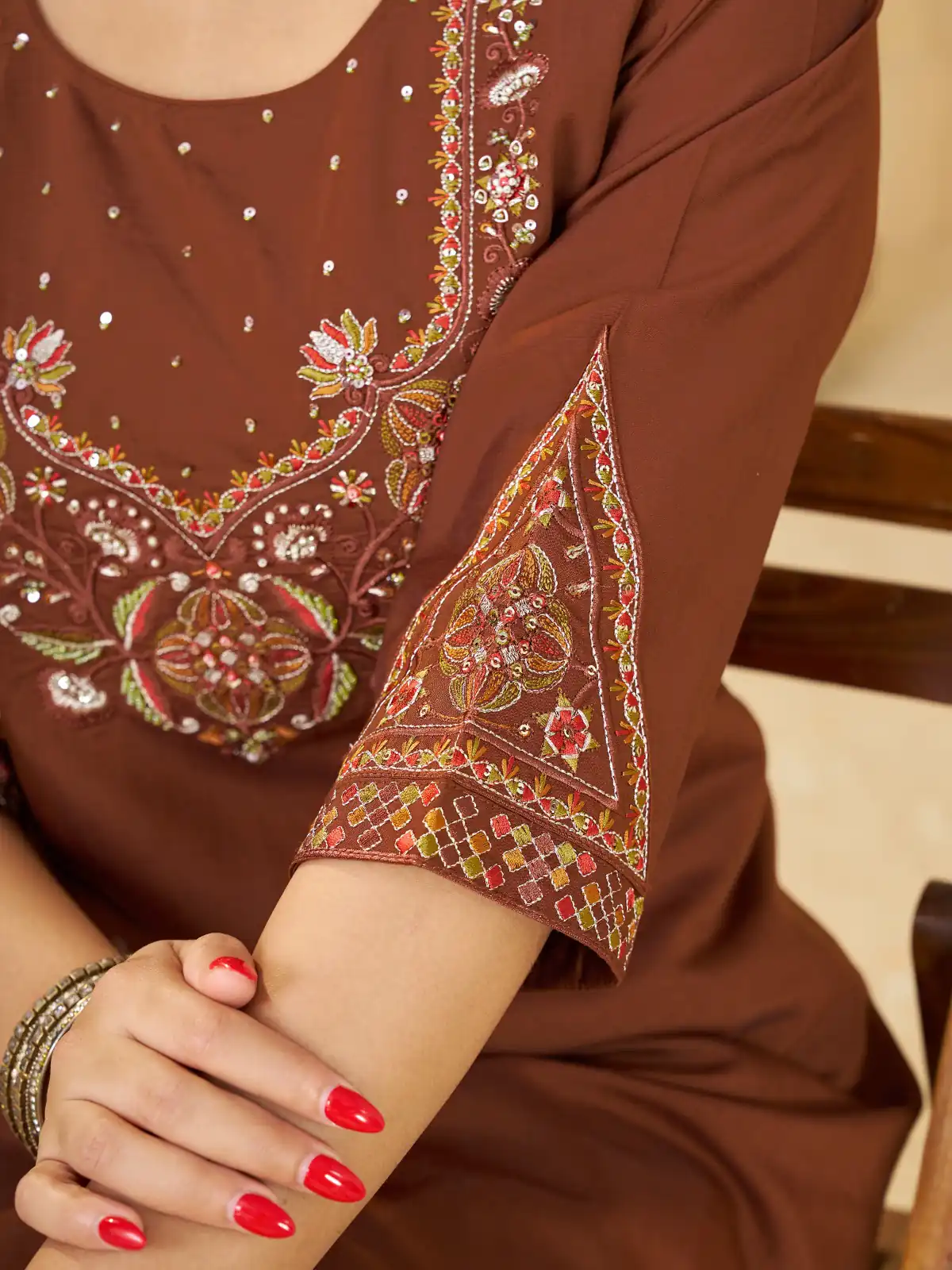 Alluring Brown Marina Silk Embroidery Work Salwar Suit