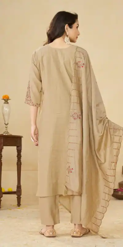 Alluring Cream Marina Silk Embroidery Work Salwar Suit