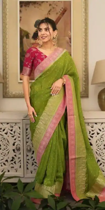 Alluring Green Soft Silk Jacquard All Over Saree