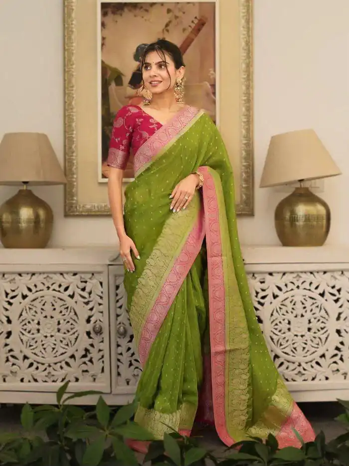 Alluring Green Soft Silk Jacquard All Over Saree