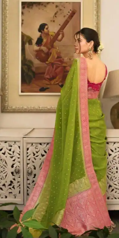 Alluring Green Soft Silk Jacquard All Over Saree
