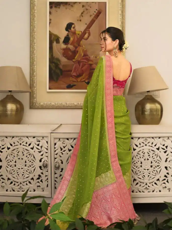 Alluring Green Soft Silk Jacquard All Over Saree