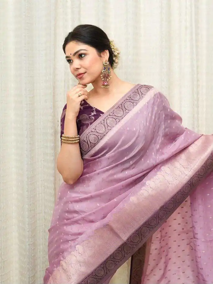 Alluring Lavender Soft Silk Jacquard All Over Saree