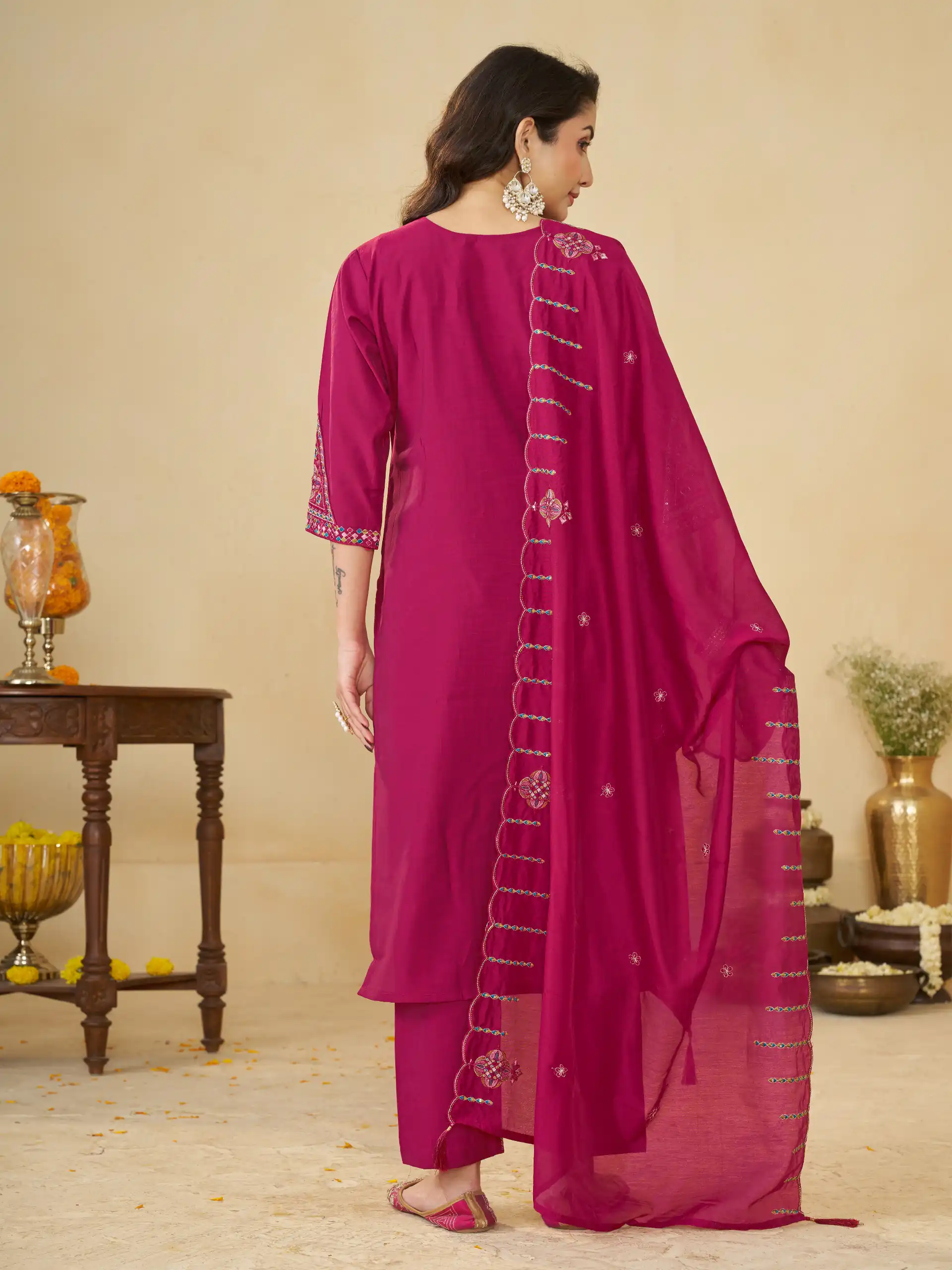 Alluring Pink Marina Silk Embroidery Work Salwar Suit