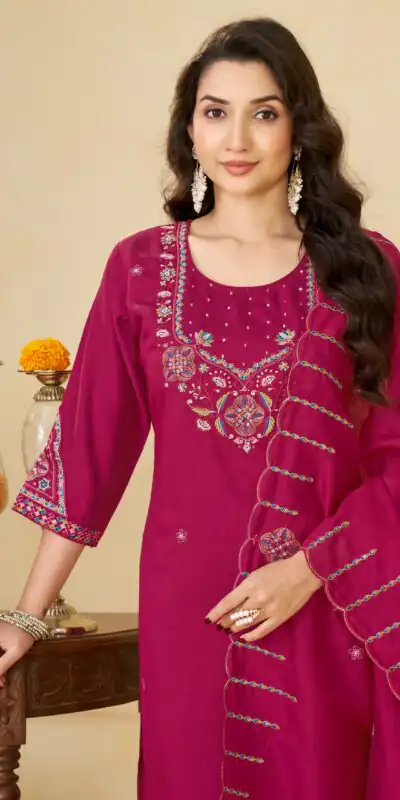 Alluring Pink Marina Silk Embroidery Work Salwar Suit