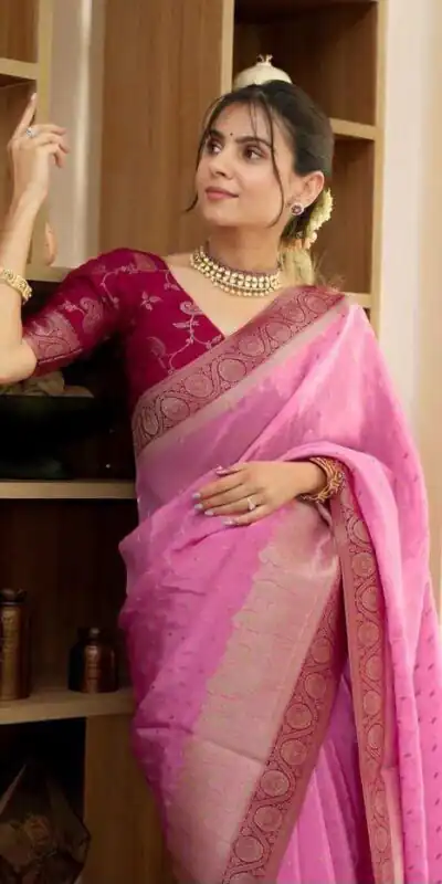 Alluring Pink Soft Silk Jacquard All Over Saree
