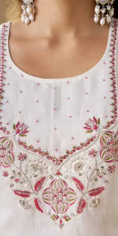 Alluring White Marina Silk Embroidery Work Salwar Suit