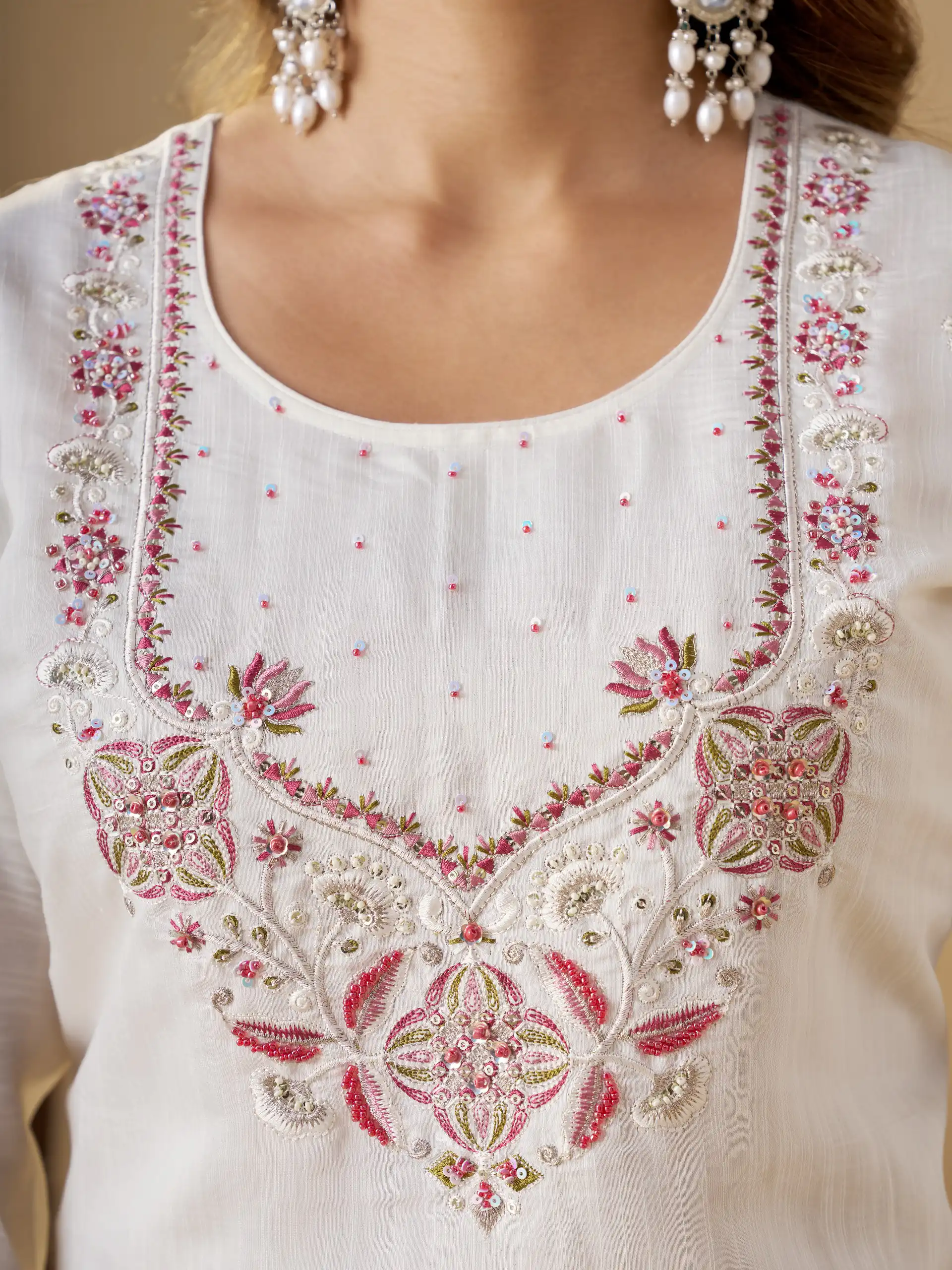Alluring White Marina Silk Embroidery Work Salwar Suit